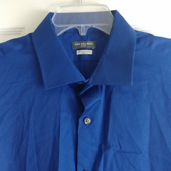 VAN HEUSEN FLEX Regular Fit Stretch Size 17 1/2 34/35 Mens Blue Dress Shirt - Picture 4 of 8
